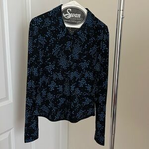 Black and blue long sleeve shirt.